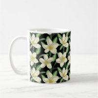 Tropical seamless pattern white flowers green leaf