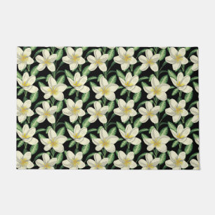 Tropical seamless pattern white flowers green leaf doormat