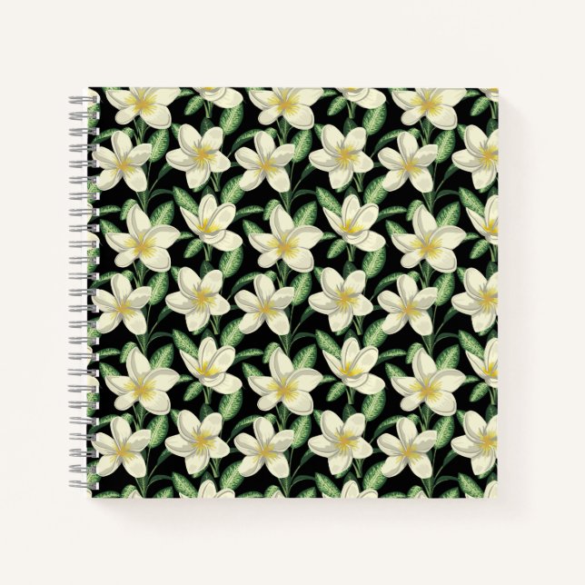 Tropical seamless pattern white flowers green leaf notebook (Front)