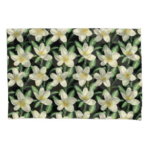 Tropical seamless pattern white flowers green leaf pillowcase