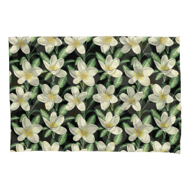 Tropical seamless pattern white flowers green leaf pillowcase (Front-Left)