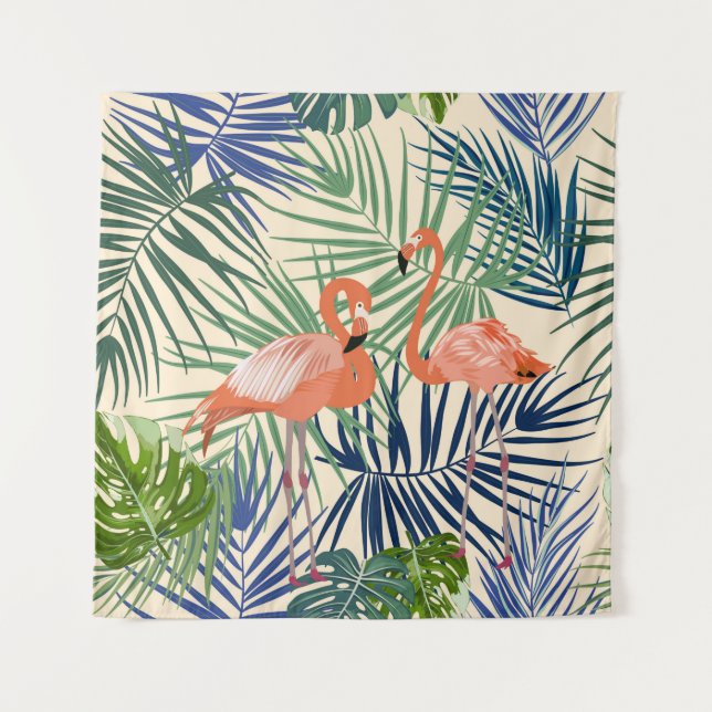 Tropical seamless pattern with flamingo. Botany de Tapestry (Front)