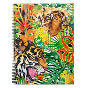 tropical seamless pattern with tiger. watercolor j notebook