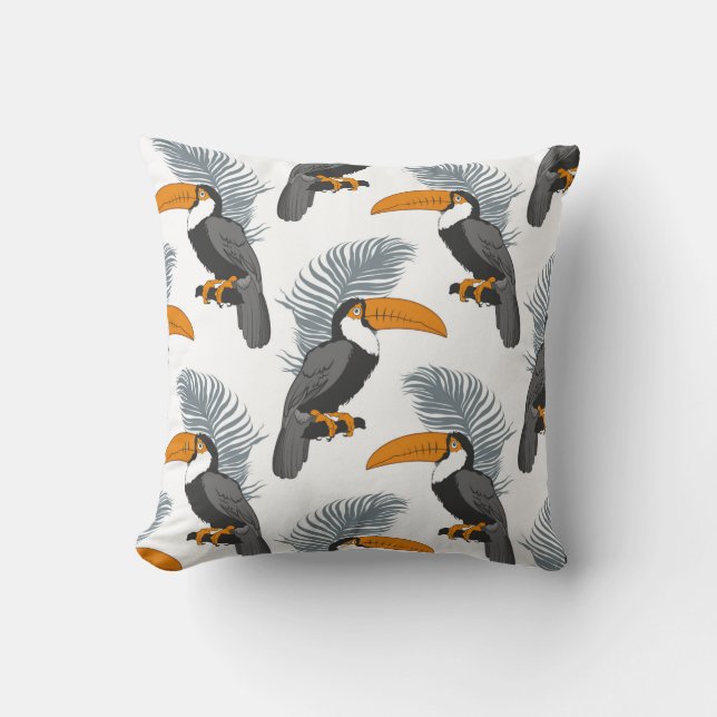 Tropical seamless pattern with toucans and leafs.  cushion (Front)