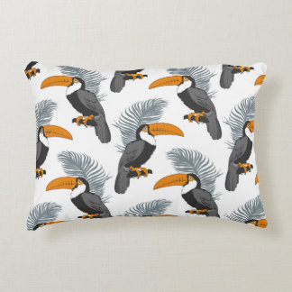 Tropical seamless pattern with toucans and leafs.  decorative cushion