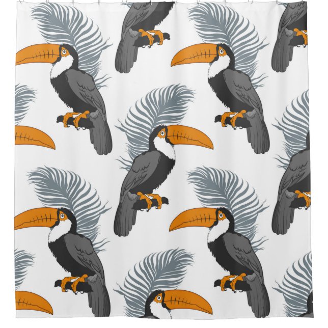 Tropical seamless pattern with toucans and leafs.  shower curtain (Front)