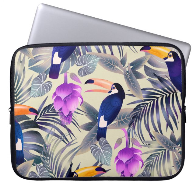 Tropical seamless pattern with toucans, monster, p laptop sleeve (Front)