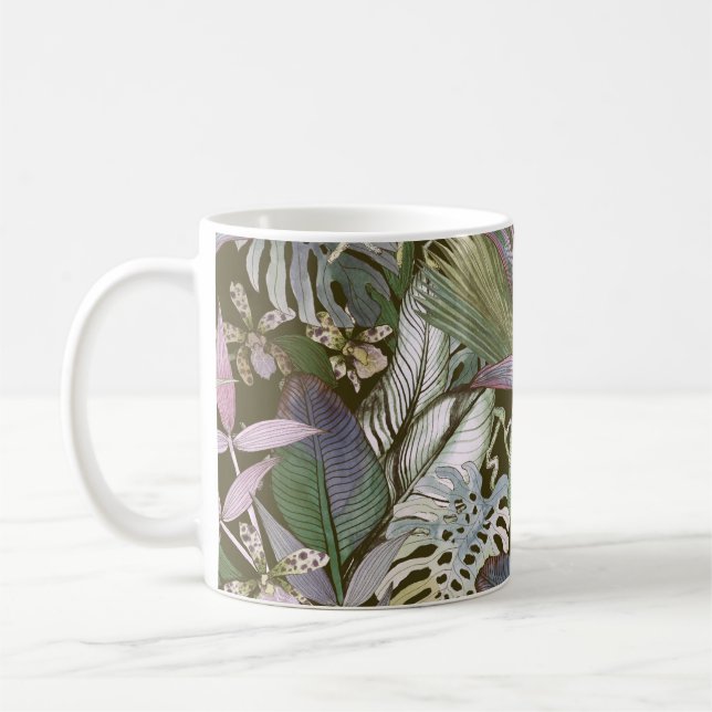 Tropical seamless pattern with tropical flowers, b coffee mug (Left)