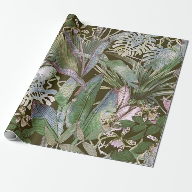 Tropical seamless pattern with tropical flowers, b wrapping paper (Unrolled)