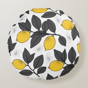 Tropical seamless pattern with yellow lemons. Hand Round Cushion