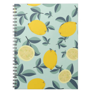 Tropical seamless pattern with yellow lemons notebook