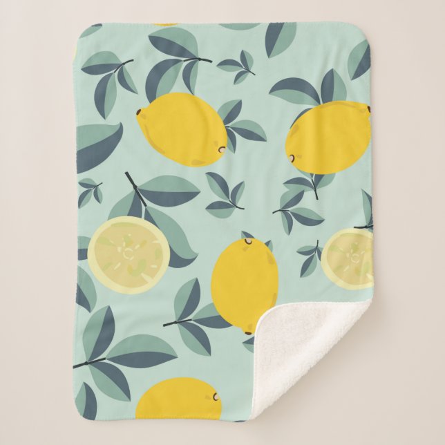 Tropical seamless pattern with yellow lemons sherpa blanket (Front)