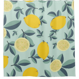 Tropical seamless pattern with yellow lemons shower curtain