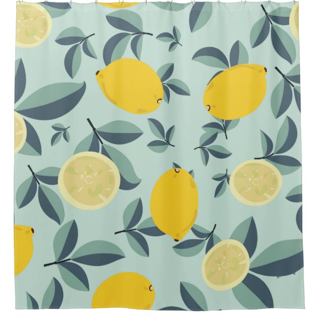 Tropical seamless pattern with yellow lemons shower curtain (Front)