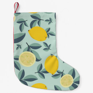 Tropical seamless pattern with yellow lemons small christmas stocking