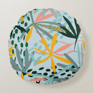 Tropical seamless texture with palm leaves, raster round cushion