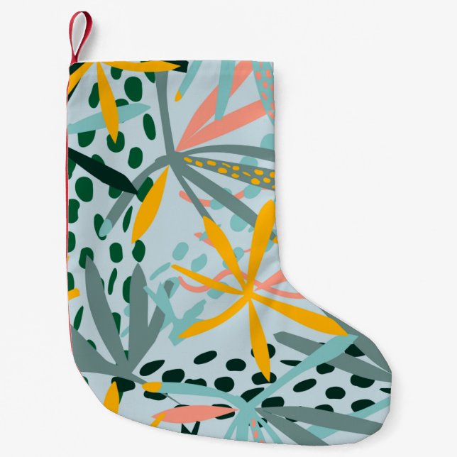 Tropical seamless texture with palm leaves, raster small christmas stocking (Front)