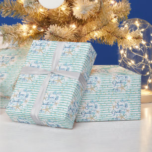 Tropical Seas AND Greetings, Teal Stripes & Dots Wrapping Paper