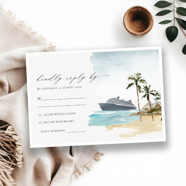Tropical Seascape Beach Cruise Palm Wedding RSVP Enclosure Card (Creator Uploaded)
