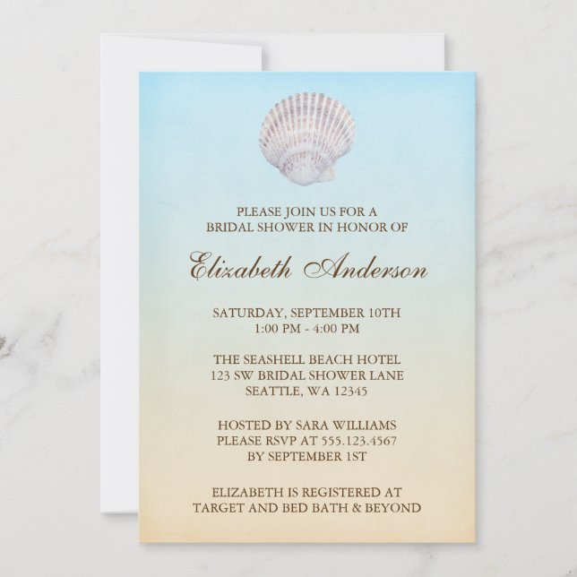 Tropical Seashell Beach Bridal Shower Invitation (Front)