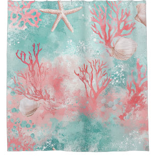 Tropical Seashell Coral Pattern Shower Curtain