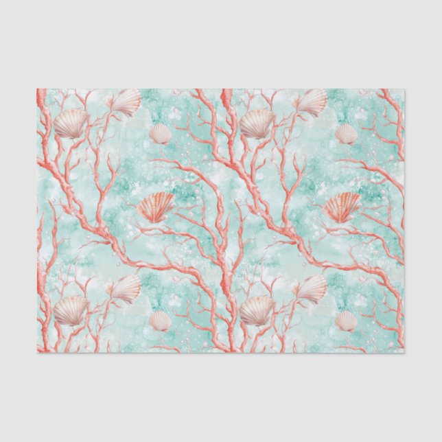 Tropical Seashell Coral Pattern Tissue Paper (Front)