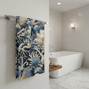 Tropical Seashell Coral Reef Marine Life Ivory Art Bath Towel Set