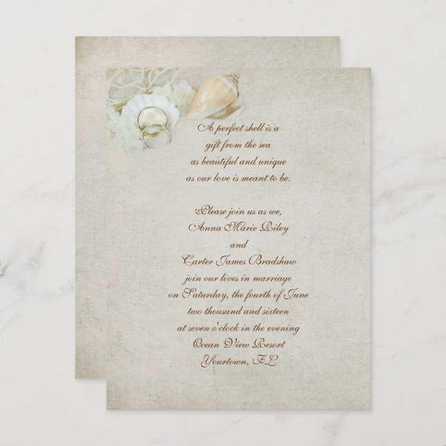 Tropical Seashell Wedding Invitation (Front/Back)