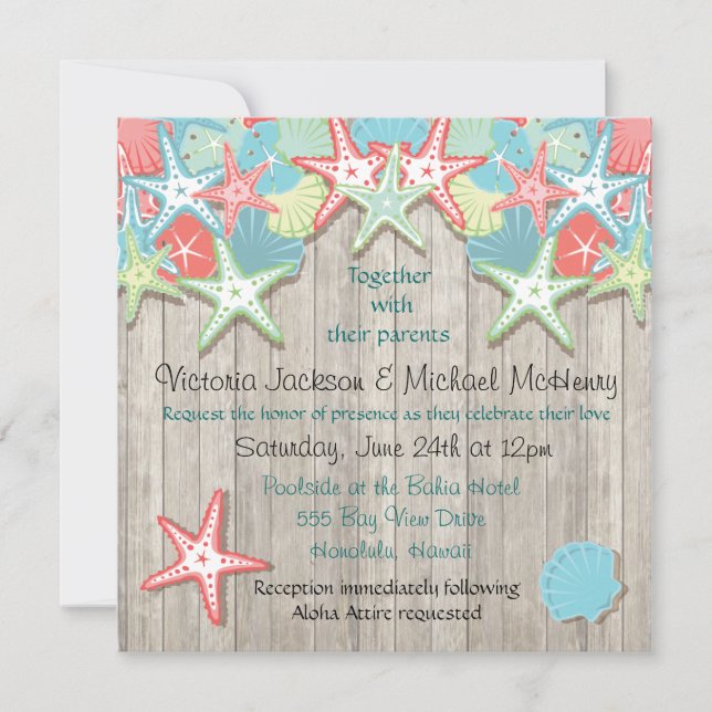 Tropical Seashell Wedding Invitations (Front)