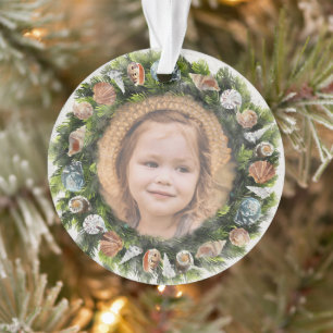 Tropical Seashells 2 Custom Photo Christmas Wreath Ornament