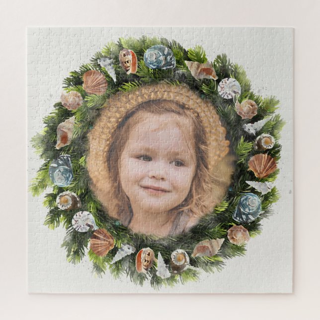 Tropical Seashells Christmas Wreath Custom Photo Jigsaw Puzzle (Vertical)