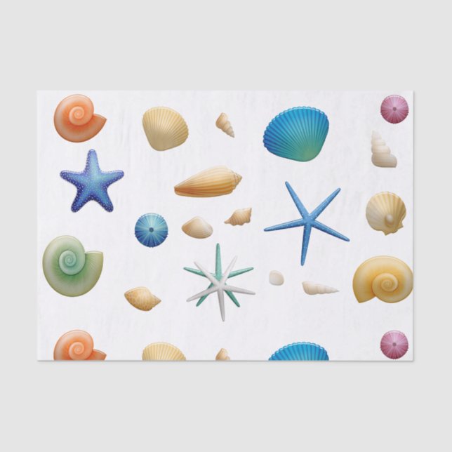 Tropical Seashells Colourful Pattern Tissue Paper (Front)