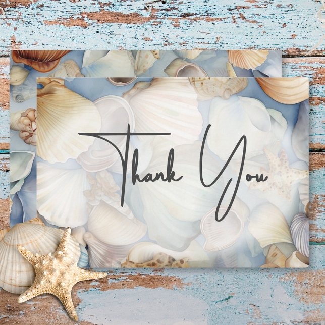 Tropical Seashells Scene Modern Wedding Thank You Card (Tropical Seashells Scene Modern Wedding Thank You Card)
