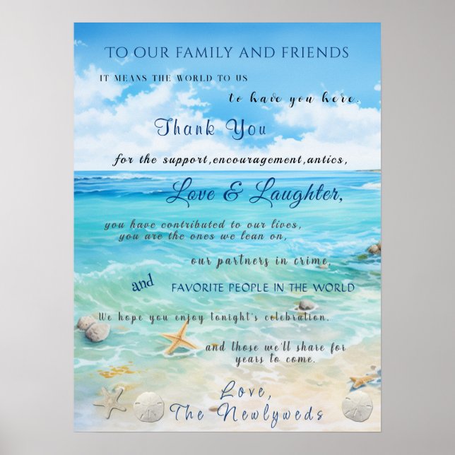 Tropical, Seaside Wedding Starfish Sand Dollars Poster (Front)