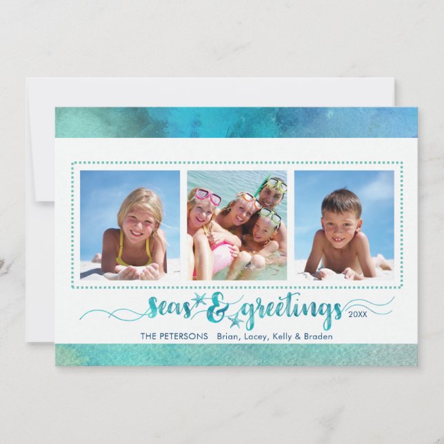 Tropical SEAson's Greetings, Handwrite Option Back Holiday Card (Front)