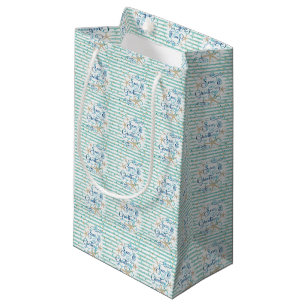 Tropical SEAson's Greetings, Teal Stripes & Dots Small Gift Bag