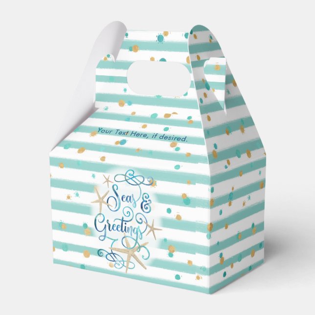 Tropical SEAson's Greetings, Teal Stripes & Dotted Favour Box (Front Side)