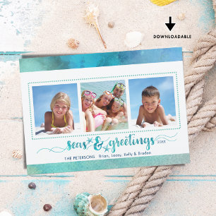 Tropical SEAson's Greetings Three Photos Holiday Card