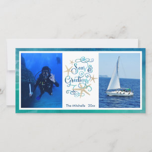 Tropical "SEAson's Greetings" Watercolor Ocean Holiday Card
