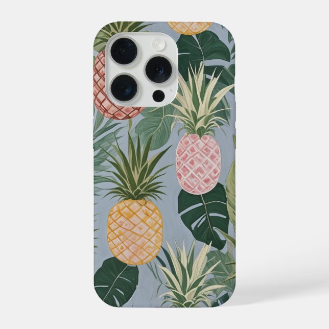Tropical Serenity: Painted Pineapples and Palms  iPhone Case (Back)