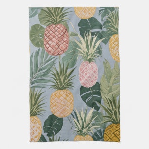 Tropical Serenity: Painted Pineapples and Palms Tea Towel