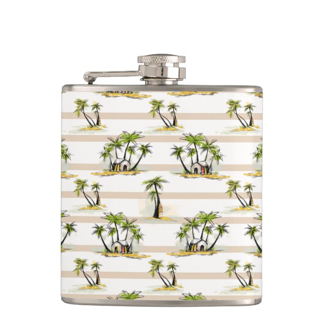 Tropical Shack And Palms Hip Flask (Front)