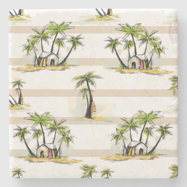 Tropical Shack And Palms Stone Coaster (Front)
