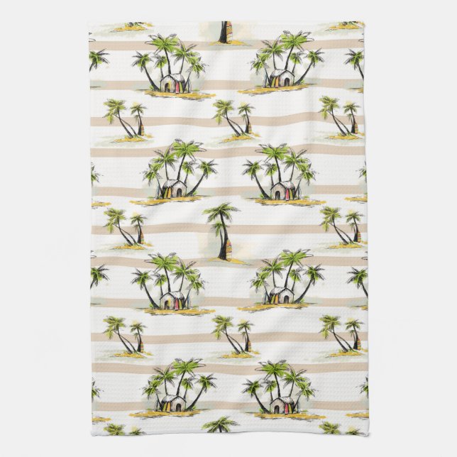 Tropical Shack And Palms Tea Towel (Vertical)