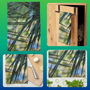 Tropical Shades Palm Fronds Blue Green Yellow Tea Towel