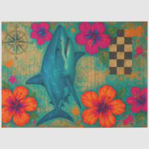 Tropical Shark with Hibiscus and Compass Decoupage Tissue Paper