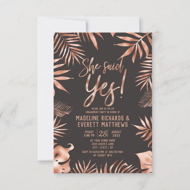Tropical She Said Yes Engagement Party Invite (Front)