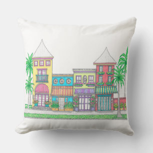 Tropical Shops Outdoor Only Pillow with turquoise