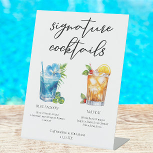 Tropical Signature Cocktails Beach Wedding Menu Pedestal Sign