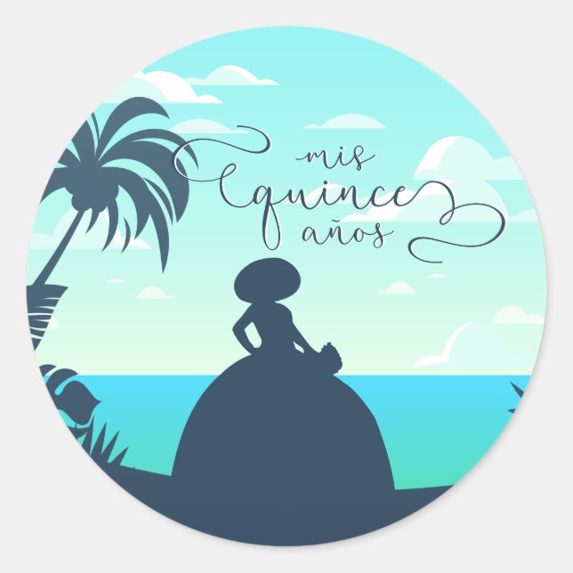 Tropical Silhouette Charro Quinceanera Classic Round Sticker (Front)